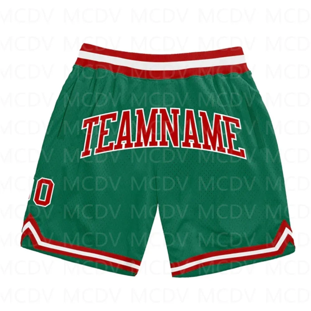 Custom Kelly Groene Royal-White Authentieke Throwback Basketbalshort 3d Over Bedrukte Heren Shorts Sneldrogend Strandshort