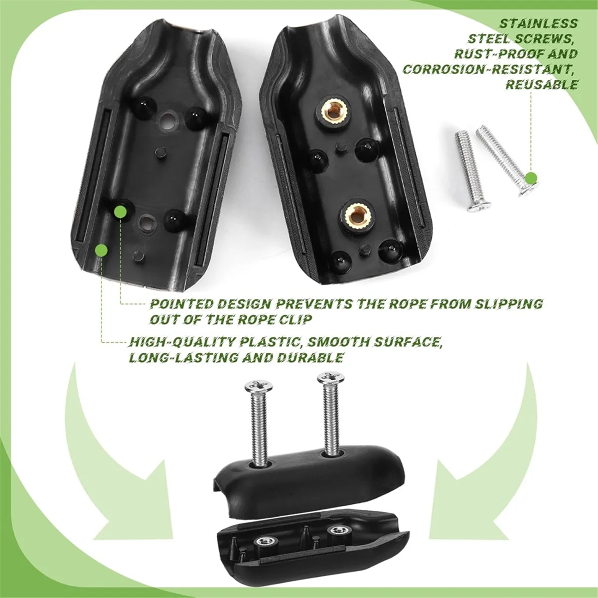 

ABNJ 4 Pcs Reusable Rope Clamps, 1/2 Inch Plastic Chain Connector, Suitable for 9-10 mm Nylon or Braided Ropes