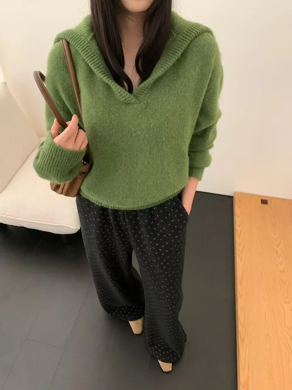 

Вязаный свитер с отложным воротником и имитацией меха, облегающий, универсальный, осенне-зимний, женский, мягкий, удобный, свободного кроя