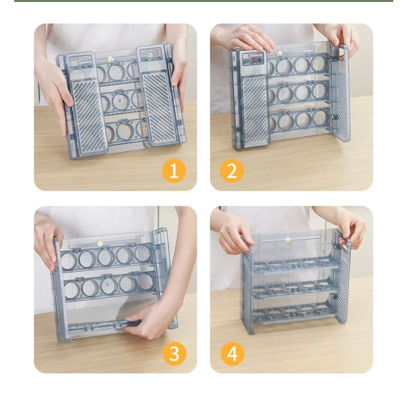 Egg Storage Box Reversible and Countable Three Layers of 30 Egg Tray Refrigerator Organizer Food Containers Kitchen Storage Box