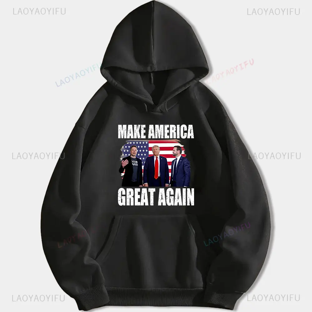 Donald Trump Elon Musk Make America Great Again Patriotic Warm Printed Hoodie Woman Man Autumn and Winter Sweatshirt Creative