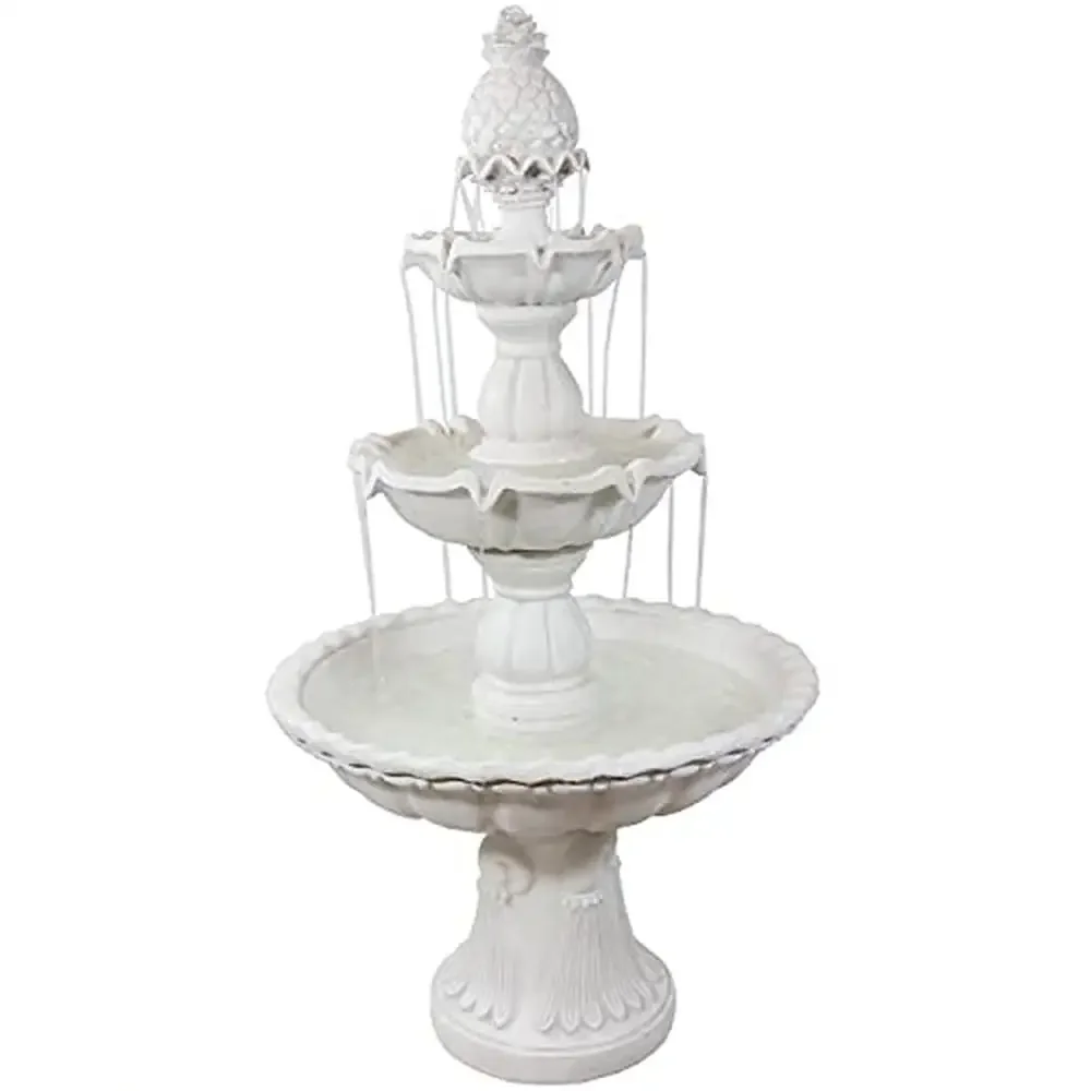 

57" H 3-Tier Outdoor Fountain with Pineapple Topper Elegant Traditional Water Feature Relaxing Water Sounds Large Size Weather