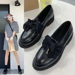 2022 nowych kobiet mokasyny Bowtie Slip on buty kobieta łódź czarny Oxford obuwie Casual lakierki jesień Lolita Zapatos Mujer