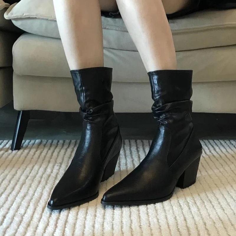 

High Heels Ankle Boots Women Pointed Toe Chunky Fashion Shoes Designer Sexy Winter Boots 2025 New Luxury Femme Chelsea Botas