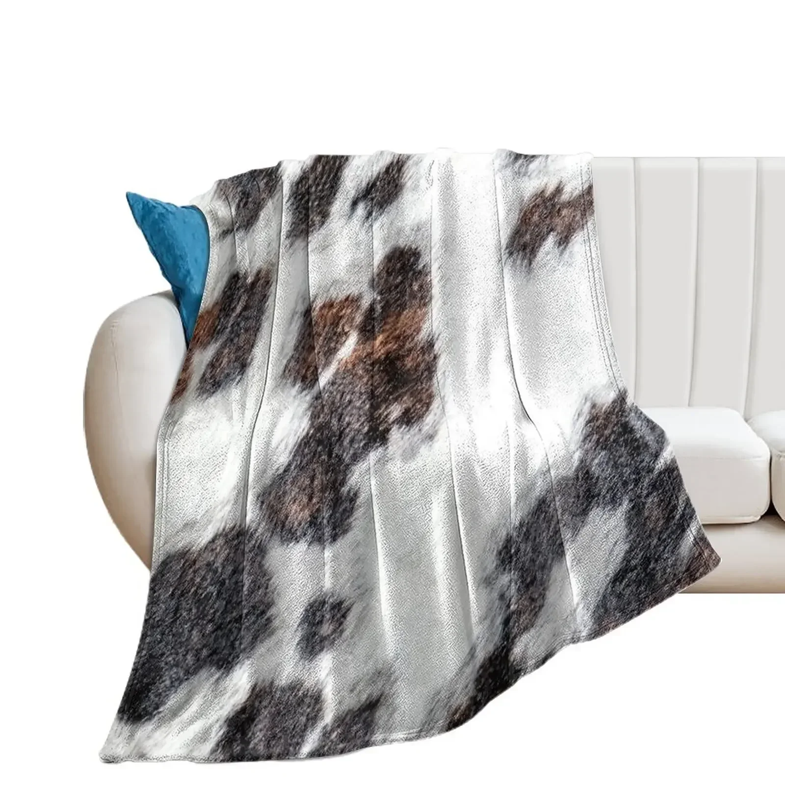 

Cow Hide Dark Brown Black & White Throw Blanket Single Nap Blankets