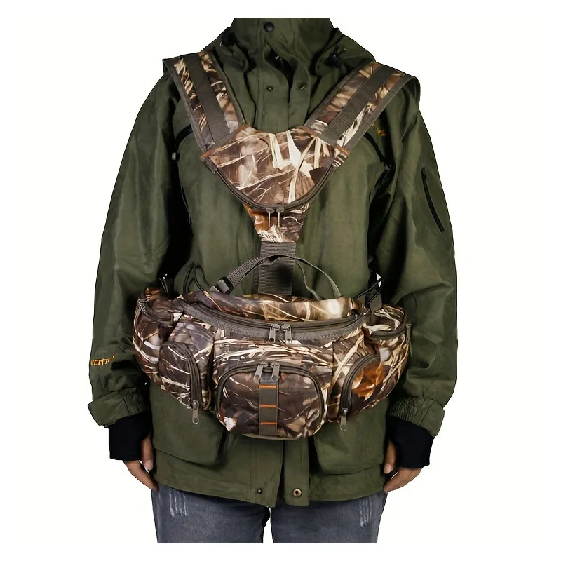 Outdoor camouflage waist bag, sports bag, wear-resistant double shoulder camouflage backpack, velvet tactical bag