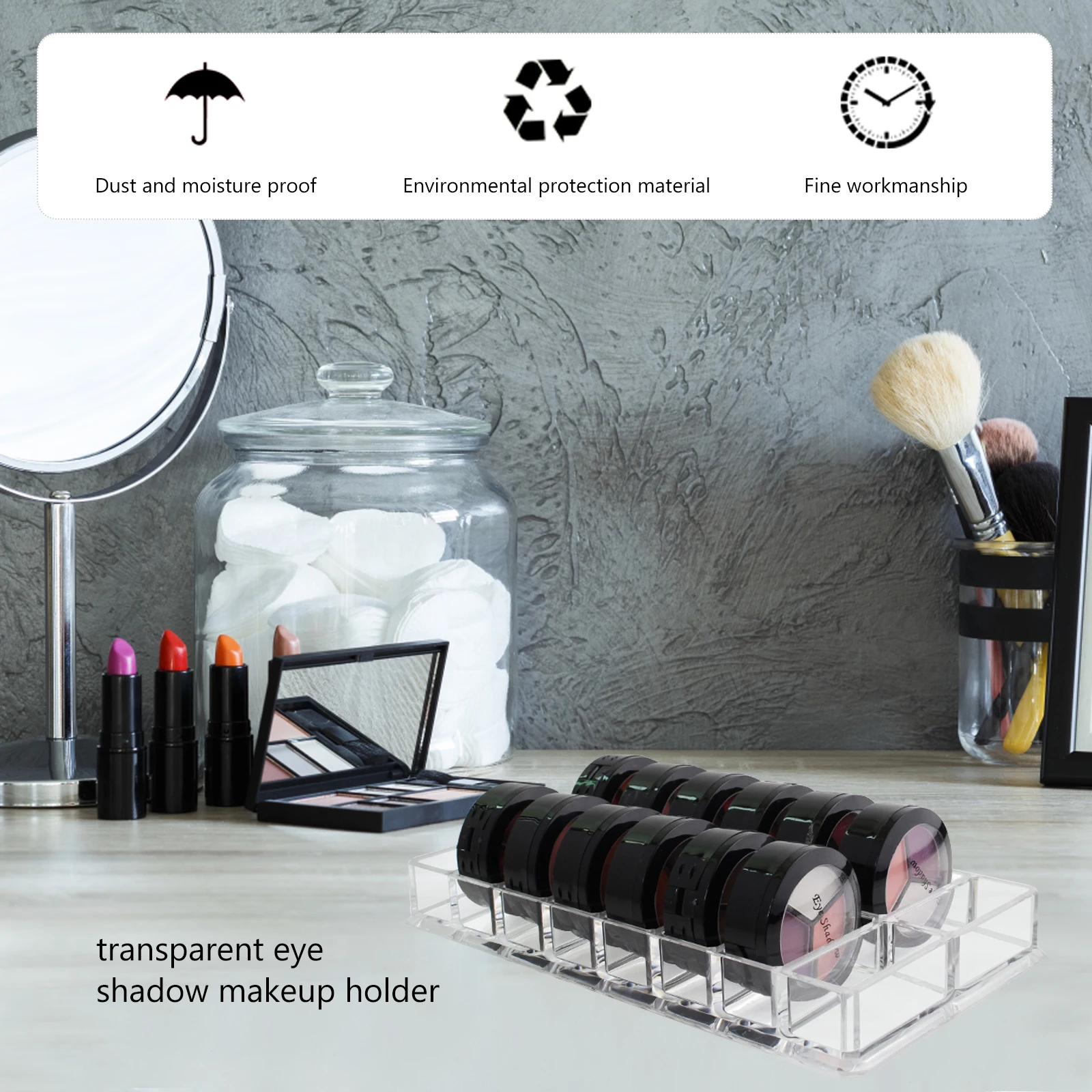 

Clear Makeup Organizer Acrylic Powder Storage Box Blush Display Holder Cosmetics