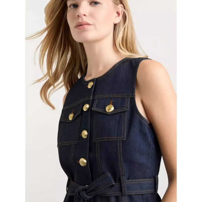 Retro Denim Vest LADIESFIRST Spring New Style Elegant Sleeveless Top Breathable Standard Fit Polyester Blend round Neck Vest