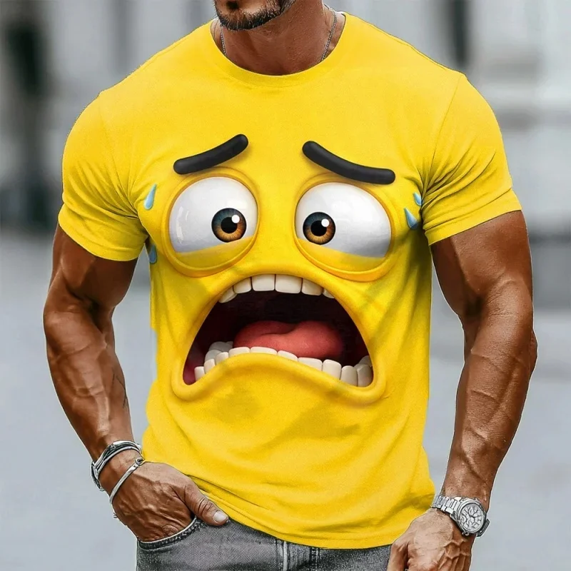 3D-gedrucktes T-Shirt mit lustigem Ausdruck für Männer, bunte Muster-T-Shirts, Sommermode, O-Ausschnitt, lockere Oberteile, Streetwear für Herren.