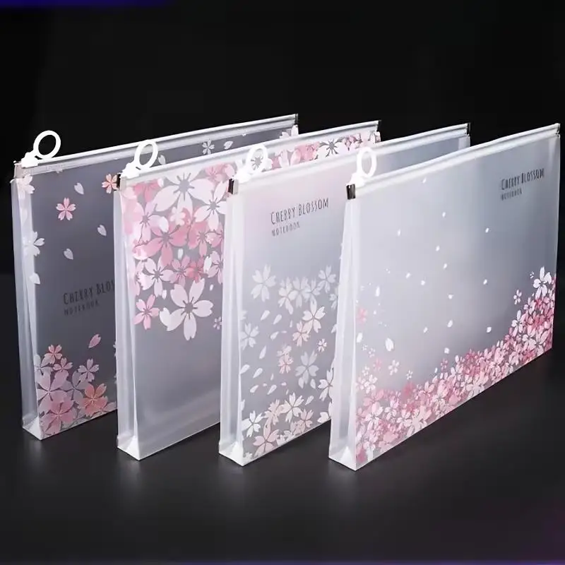 

1/2pcs Random A4 Zipper File Bag – Transparent Pink Cherry Blossom, for Letters, Office, Home, Travel