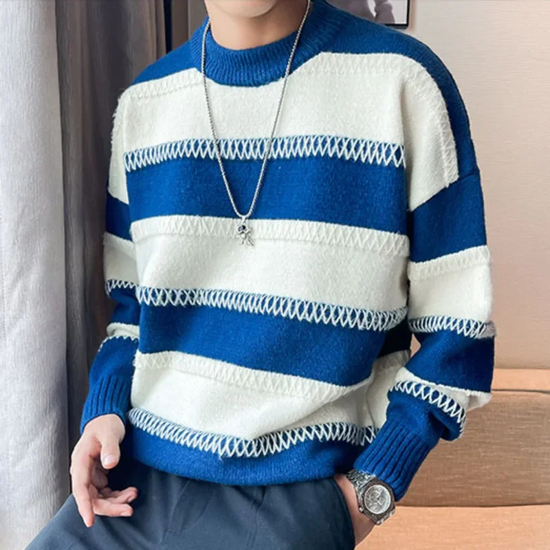 

Pull Vintage Homme Roupas Masculinas Pull Homme British Striped Slim Knitted Sweater Men Pull Oversize Fall Jerseys Men Clothing