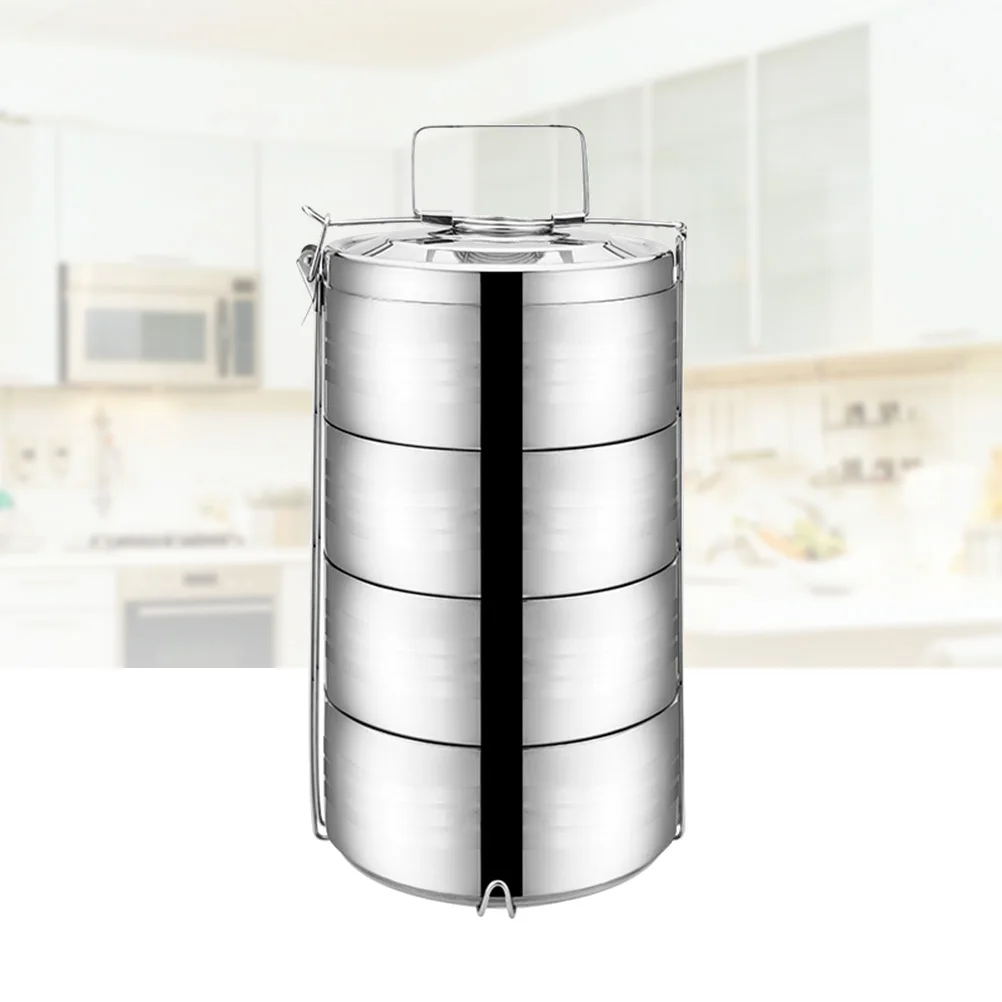 

4-Tier Stainless Steel Insulated Lunch Box Portable Food Container Corrosion Heat Resistant Separate Storage For Home Office