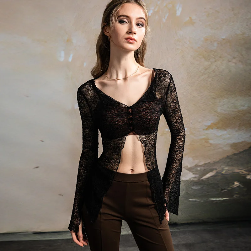 

New 2025 Women's Outer Lace Blouse, Smock Shirt, Women's Sexy Crop Top Casual Lining