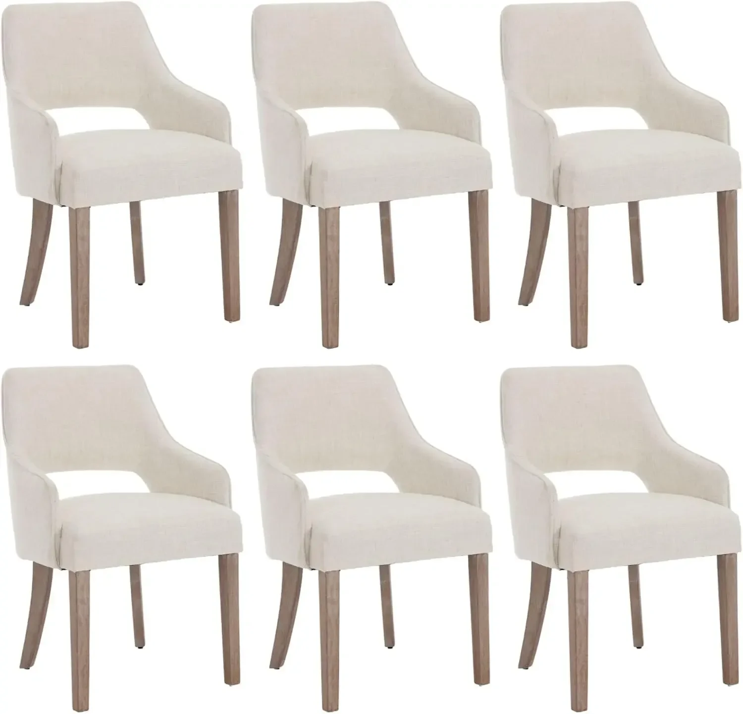 Linen Dining Chairs Set of 6 Upholstered Accent Chairs Side with Wood Legs for Living Room/Dining Room/Bedroom/Restaurant, Cream