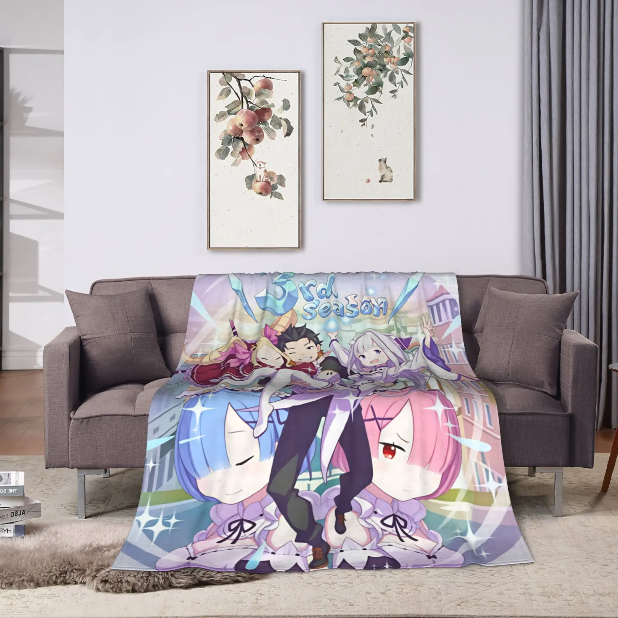 ReZero Cast Group Emilia Flannel Blankets Winter  Super Warm Bedding Throws for Students Couch Chair Bedspread Sofa Bed Cover