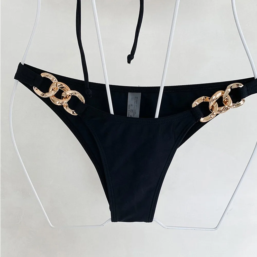 Sexy Boho Metallic Bikini Set Split Adjustable Bathing Suit Solid Color Backless Swimsuit Beach Wear