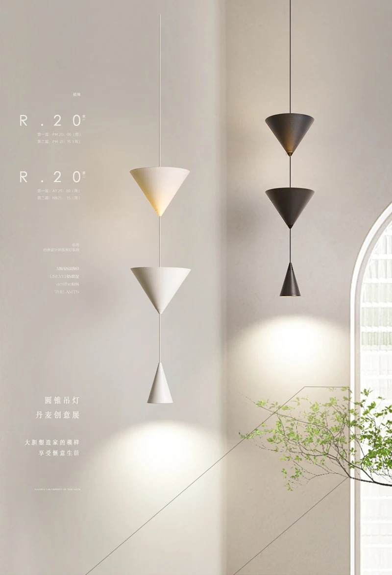 Minimalist Cone Hourglass LED Pendant Light Living Diningroom Bedroom Bedside Chandelier Bar Counter Art Conical Hanging Lamp