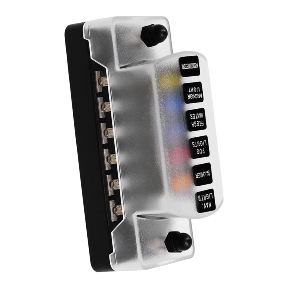 6 Circuit Fuse Distribution Unit with LED Indicators for Cars For RVs Boats Yachts and Specialty Vehicles 75A Max Input Rating