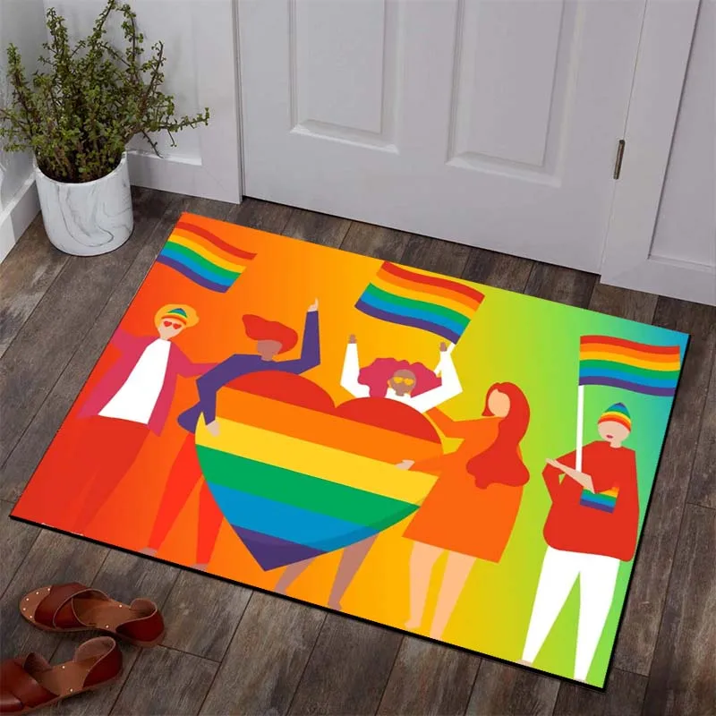 LGBT Rainbow Rugs Entrance Doormats Indoor&outdoor Area Carpets for Bedroom Funny Table Mats Bathroom Kitchen Non-slip Mats