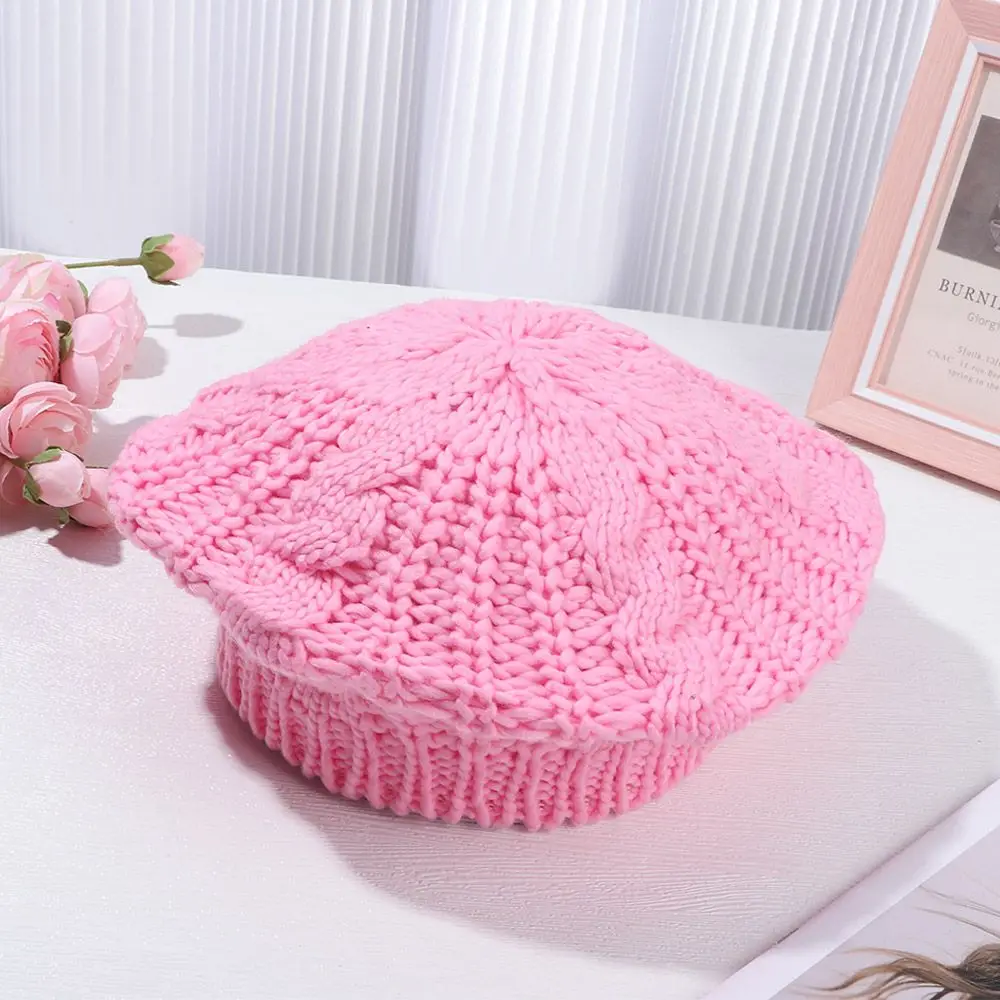 Winter Elegant Vintage Ribbed Knitted Cap Painter Hat Beret Hat French Artist Cap