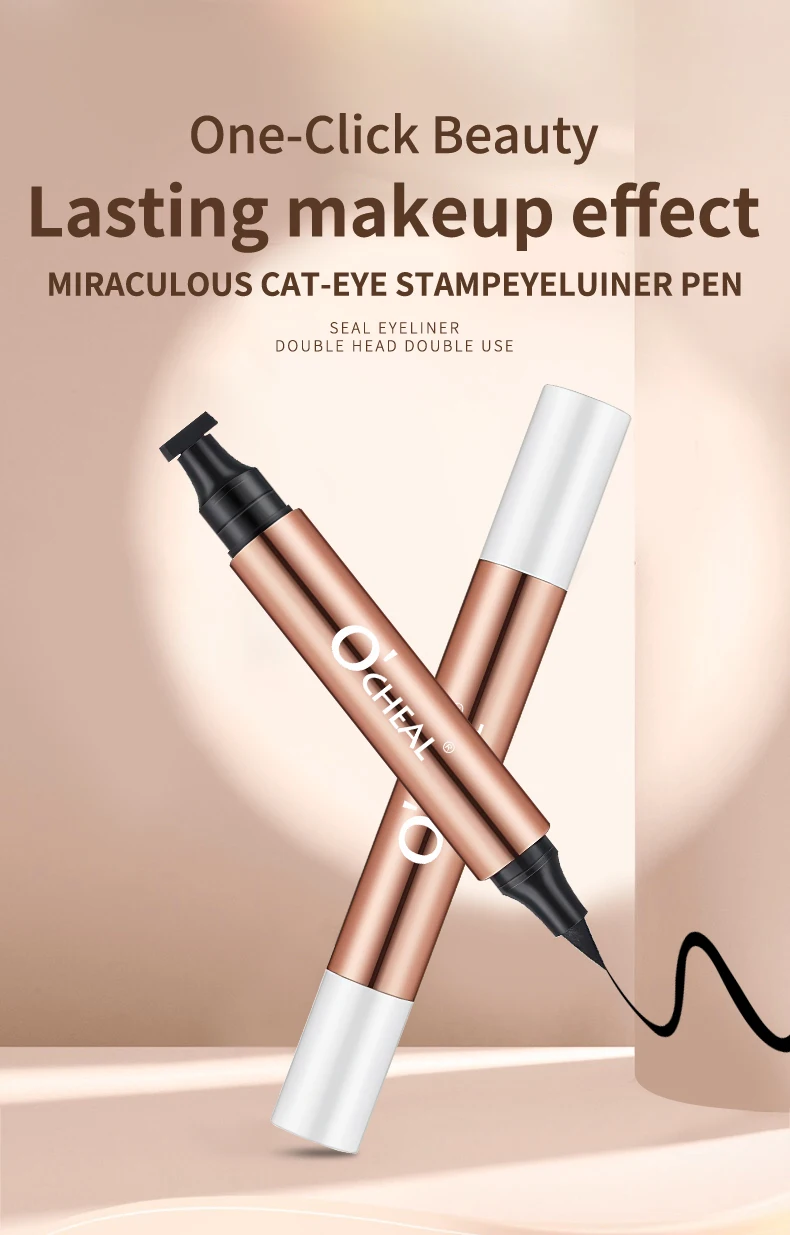 O'CHEAL Eyeliner-Stempel, schwarzer flüssiger Eyeliner-Stift, wasserdicht, schnell trocknend, Doppelkopf-Eyeliner-Stift, Make-up für Damen, Kosmetik-Werkzeug – Detail 1