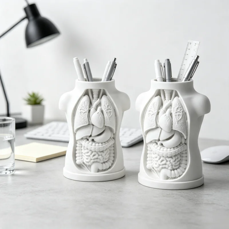 2-Piece Set of Creative Pen Holders Shaped Like Human Anatomy, 3D Printed White Internal Organs Relief Desktop Storage Pen Cup, Suitable as a Gift for Medical Students, Doctors, Nurses, and Healthcare Workers, Biology Students, Teachers, Holiday Gifts, Medical School Graduation Commemorative Gifts, Quirky Creative Gifts for Friends and Besties, Home Office Desk Decorations, Durable and Versatile Stationery Organizer, Unique and Thoughtful Gifts, Desktop Accessories