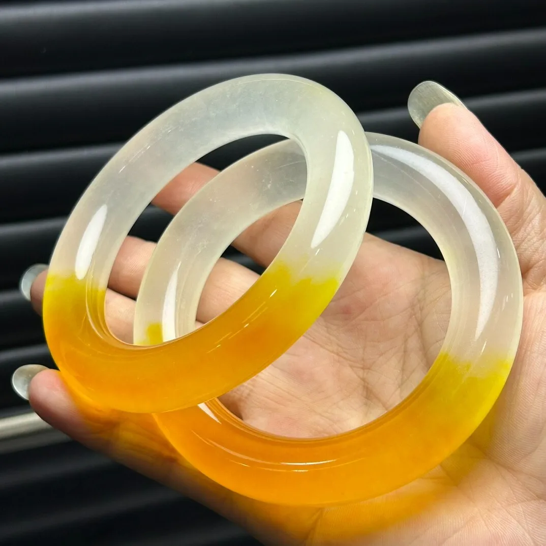 Two Nature ice Yellow&White Myanmar Jade jadeite bracelets bangle