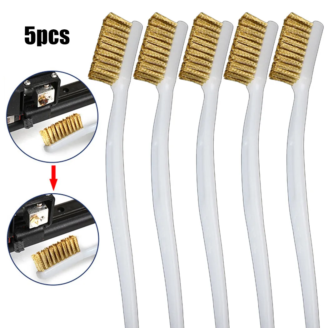 5pcs Plastic Handle Brass Wire Brush Kit For Industrial Use Including Polishing Rust Removal And Maintenance Tasks