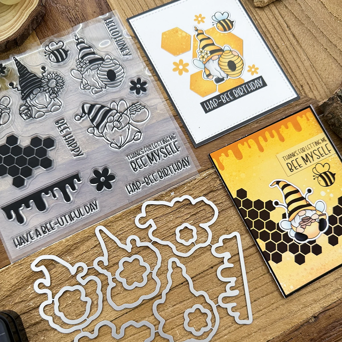 Original Sunflower Bees Honey Gnomes Metal Cutting Dies Clear Stamp DIY Scrapbook Dies Stamps Paper Cards Decor Coloring Art