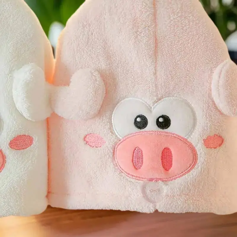 

Cute Japanese Style Cartoon Little Pig Dry Hair Cap Magic Microfiber Coral Fleece Shower Cap Absorbent Quick Drying Towel