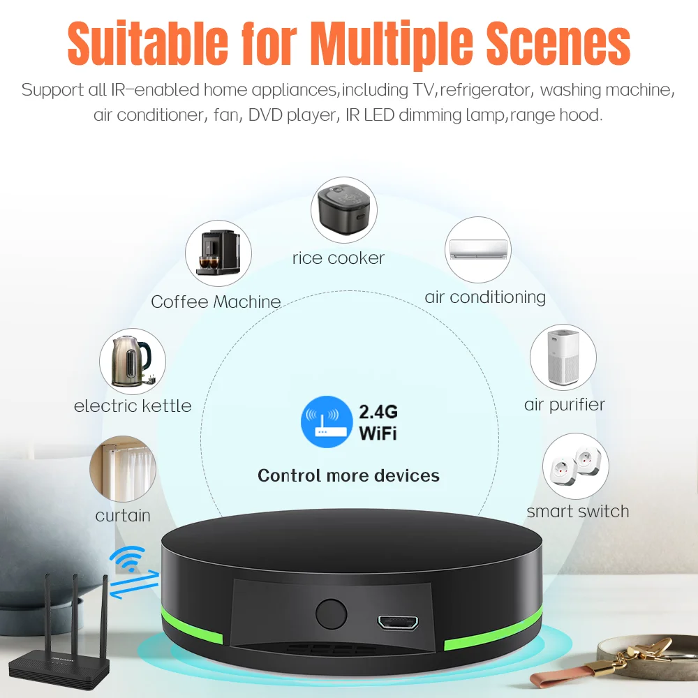 VBU Tuya WiFi IR Remote Control Smart Home Remote Universal Infrared Controller For TV/Light Works with Alexa Google Assistant