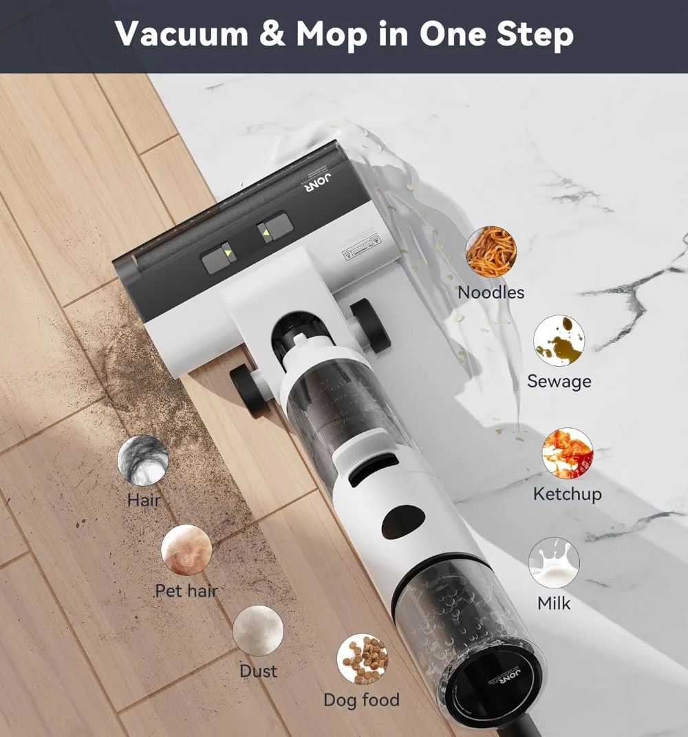 JONR ED12 Cordless Wet Dry Vacuum Cleaner, Vacuum and Mop Combo for Hard Floor, 0.1Inch Edge Cleaning, One-Step Self-Cleaning