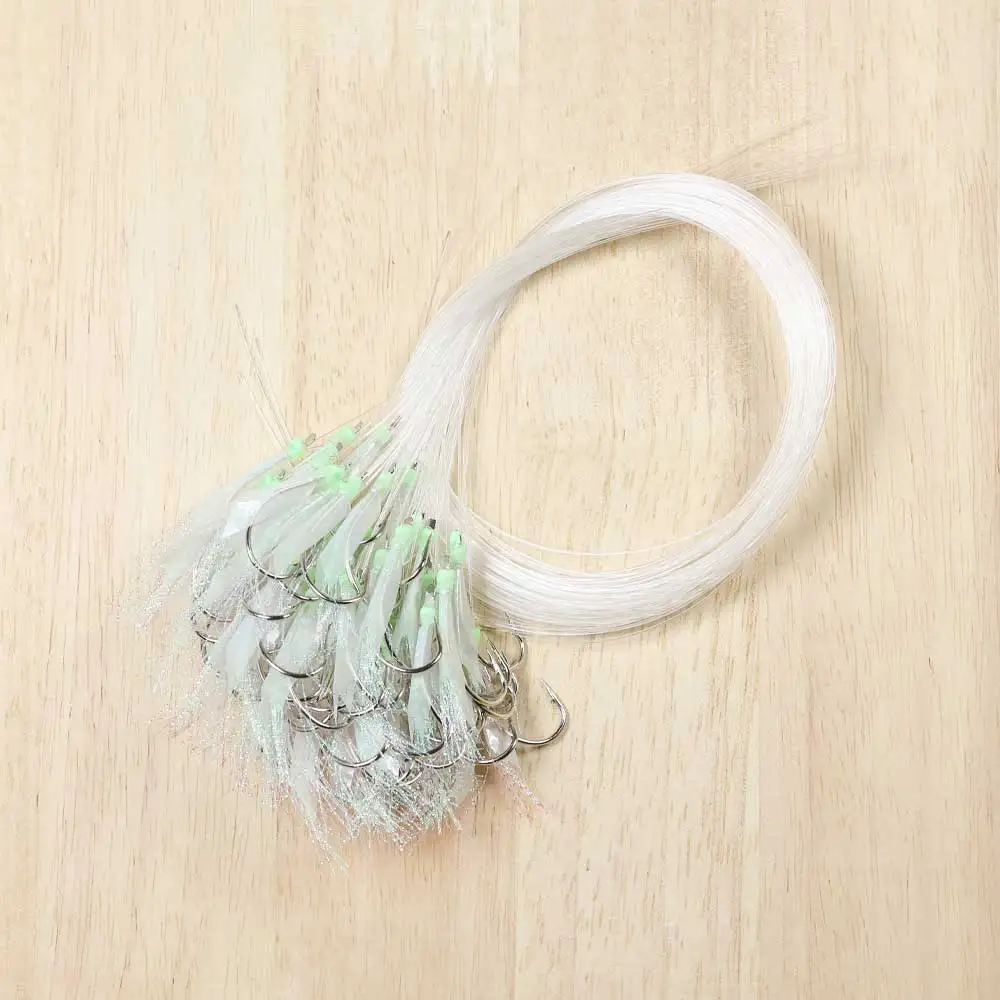 30 Stück # 6～ # 28 Leuchtende Köderköpfe mit Simulierter Fischhaut, Vorgebundene Monofilament-Schnur, Sabiki-Rigs für Forellen-, Hecht- und Salzwasserangeln – Detail 7