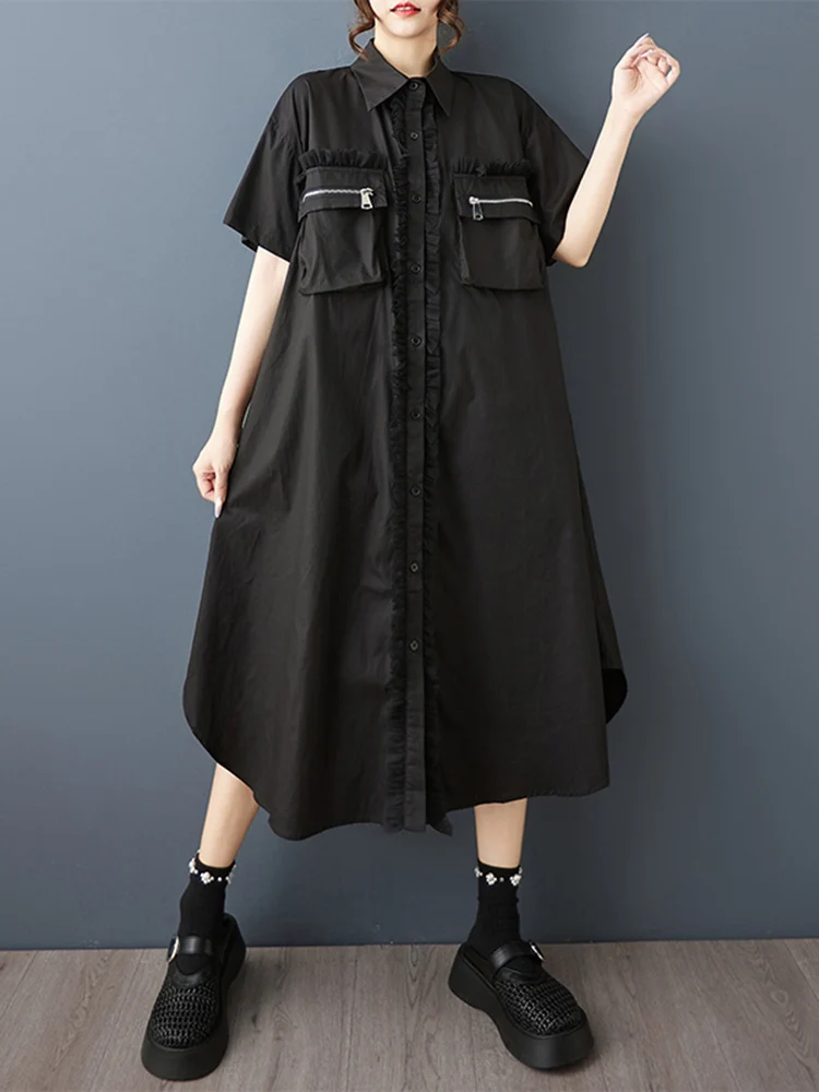 ホワイトビンテージオーバーサイズシャツワンピース レディース 夏新作 半袖 ルーズ カジュアル ロングワンピース ファッション エレガント 服 2025