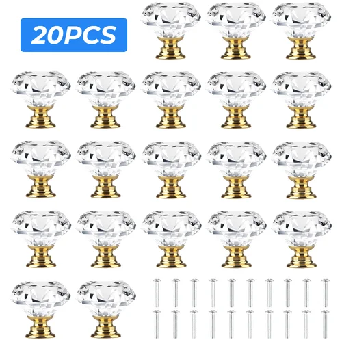 Imagen 2 del producto Pomos de cristal en forma de diamante, 20 unids/set, 30 mm, tiradores para cajones, armarios de cocina, puertas de armario