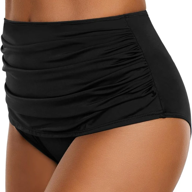 Cuecas de banho tankini de biquíni franzido com cintura alta feminina, cintura elástica, confortável de usar