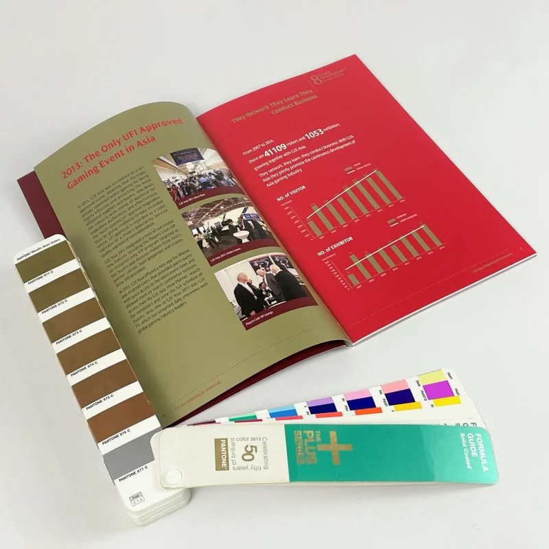 

50 0.Zhang.Custom.52P 184*285mm event guide print brochures with ink varnish and hot foil hot stamp printing in shanghai