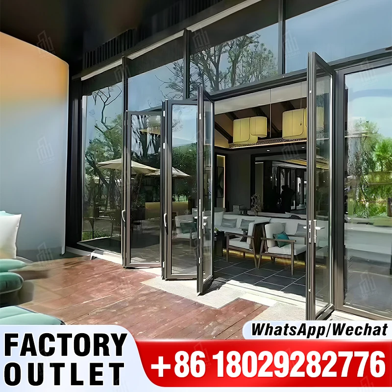 Latest Design Exterior Accordion Aluminum Double Glass Accordion Aluminium Folding Door Bifold Patio Doors