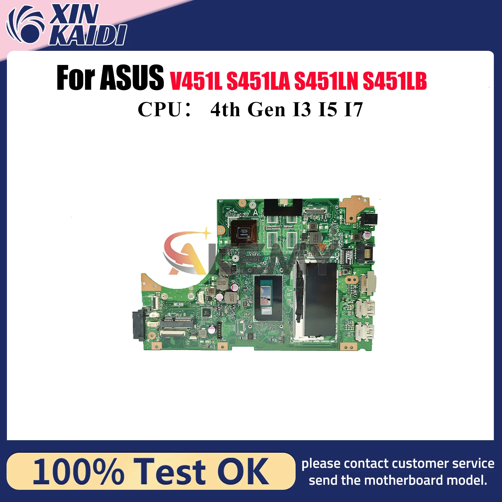 

S451LN Laptop Motherboard For ASUS VivoBook S451LN S451LB R451L S451LA S451L V451L K451L Notebook Mainboard With I3 I5 I7 CPU