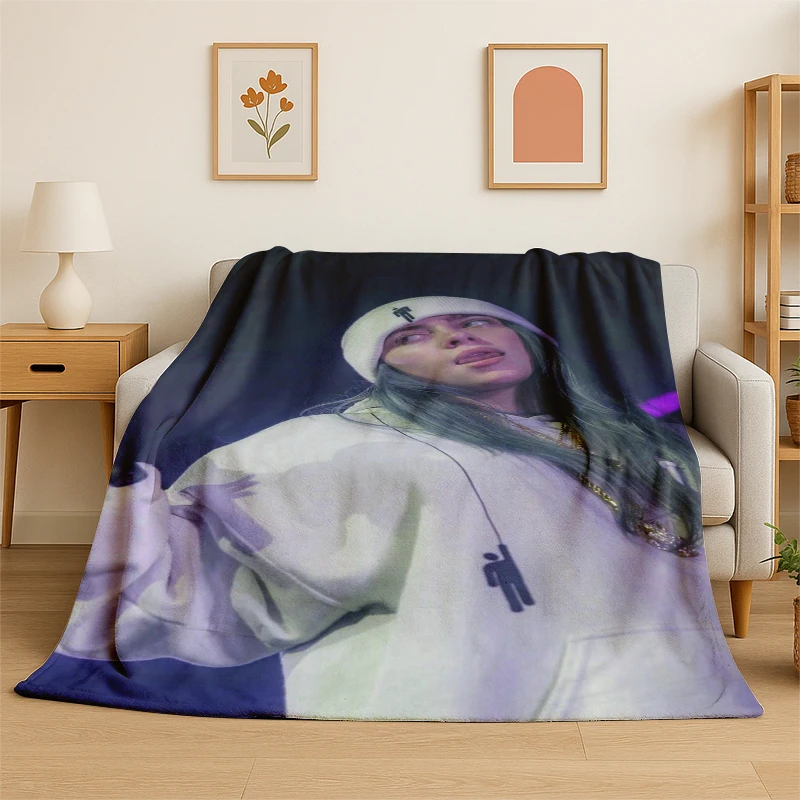 3D Billie Eilish Singer Star Flannel Blanket Soft Warm Throw Blanket for Bedroom Living Room Bed Travel Camping Picnic Gift