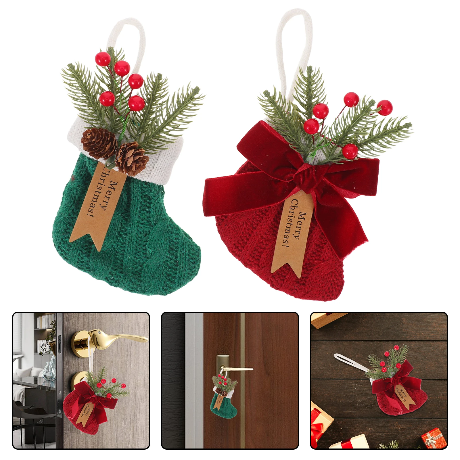 

2 Pcs Christmas Stocking Ornaments Decor Decorations Decorative Santa Boots for Snacks