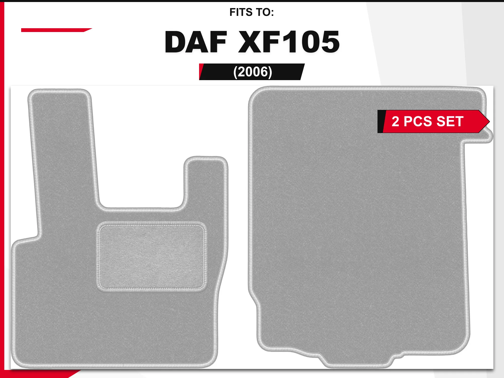 OSLO velourmatten voor: DAF XF105 2006 grijze vrachtwagen 2 stuks
