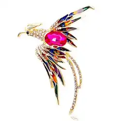 Crystal Phoenix Bird Brooches for Women Enamel Flying Beauty Bird Party Brooch Pin Gifts