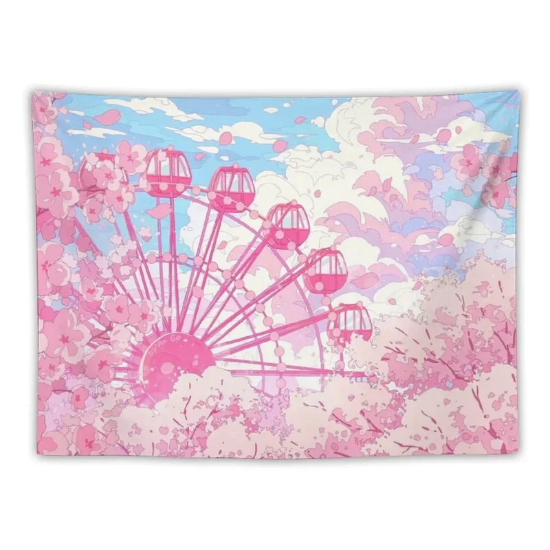 

Ferris wheel and pink cherry blossom tapestry wall decoration cute room decor room decoration accessories tapestry