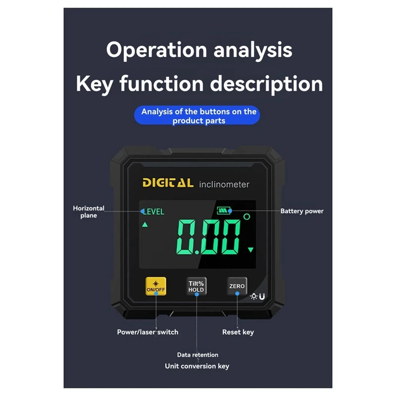 Woodworking Tools 4-Sided Magnetic Dual Laser Inclinometer Digital Angle Measuring Instrument with Tilt Measurement-A63M