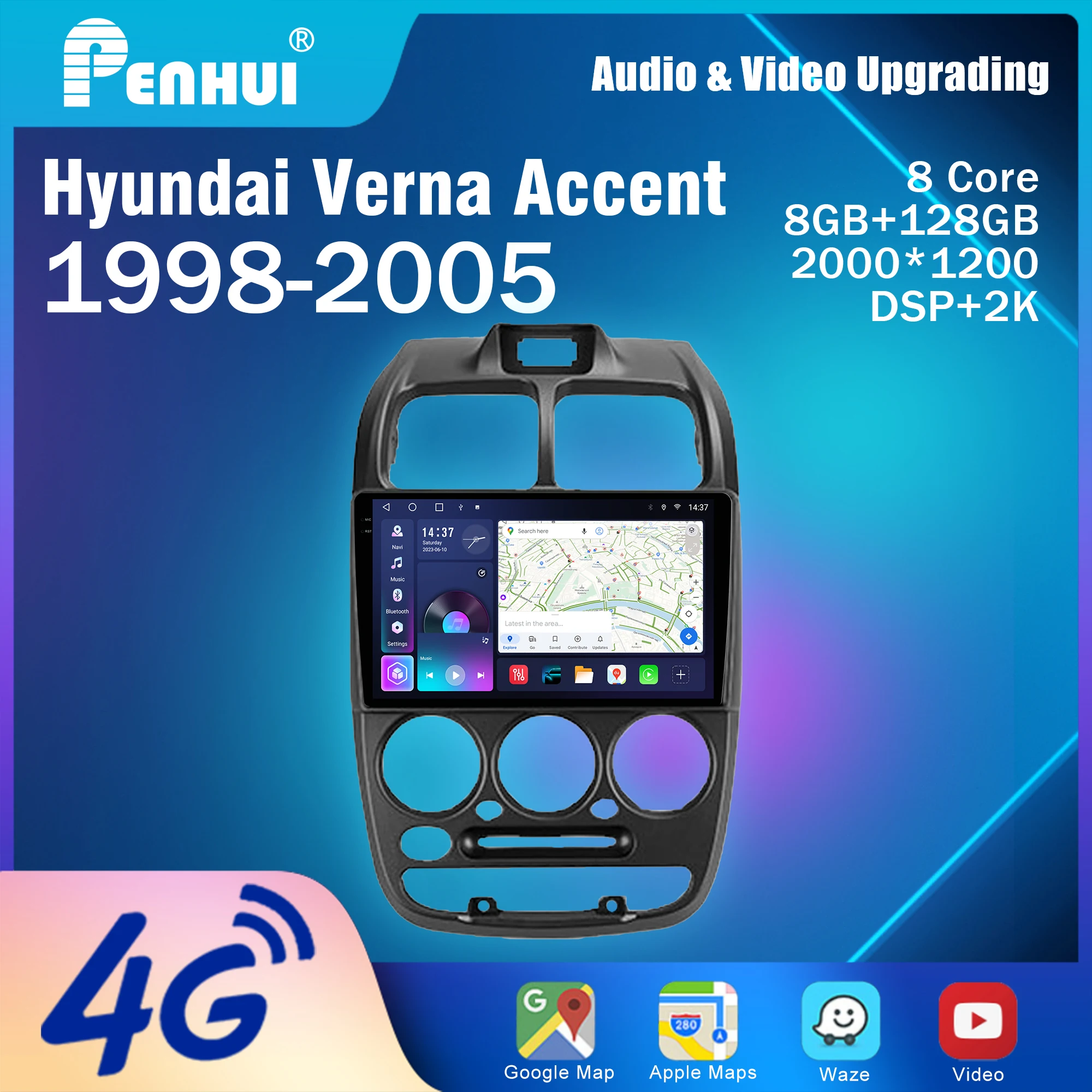 Penhui Android Car DVD Player 2 Din for Hyundai Verna Accent 1998-2005 Multimedia Screen with DSP, Bluetooth, Audio & CarPlay