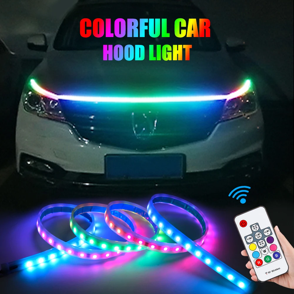 

OKEEN RGB Colorful Led Car Hood Lights Universal Car Driving Turn Signal Decorative Lights Strip Auto Daytime Running Lights 12V