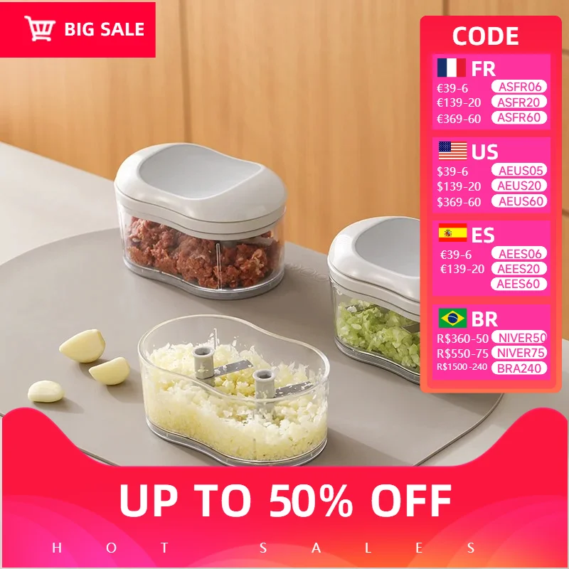 

Manual vegetable and garlic cutter, multi-functional hand-pushed garlic mash, detachable, easy to clean, manual food processing,
