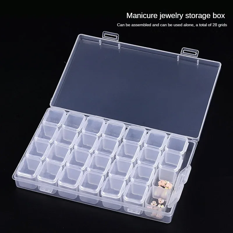 علبة تخزين بلاستيكية شفافة لأدوات تزيين الأظافر ، منظم حجرة ، علبة الخرز ، حاوية مجوهرات ماسية ، 28 شبكة ، 56 شبكة