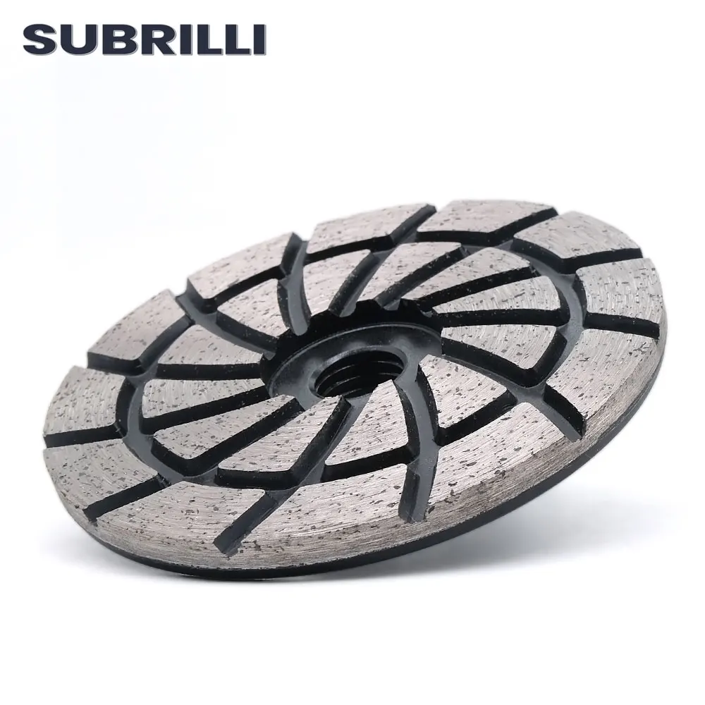 SUBRILLI 4inch Diamond Turbo Rim Grinding Cup Wheel Iron Based M14 5/8-11 Grinding Disc For Granite Concrete Artificial Stone